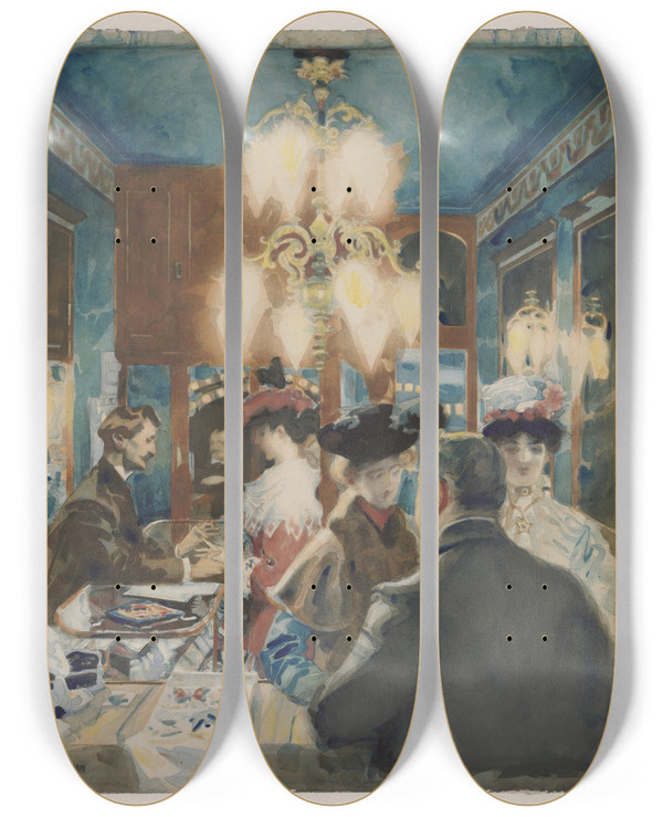 Triptych art skateboard deck of Martin Monnickendam Bij Den Juwelier by Martin Monnickendam (1874-1943)