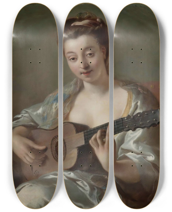 Triptych art skateboard deck of Jeanfranois De Troy The Guitar Player by Jean-Franois de Troy (1679-1752)