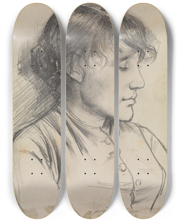 Triptych art skateboard deck of Jan Toorop Portrait Of A Woman With Closed Eyes by Jan Toorop (1858-1928)