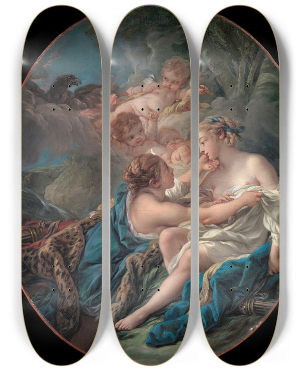 Triptych art skateboard deck of Franois Boucher Jupiter In The Guise Of Diana And Callisto by Francois Boucher (1703-1770)