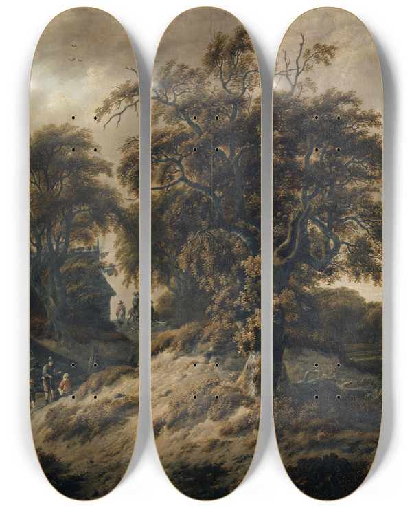 Triptych art skateboard deck of Cornelis Gerritsz Decker Dutch Landscape With Staffage Figures by Cornelis Gerritsz Decker (1618-1678)