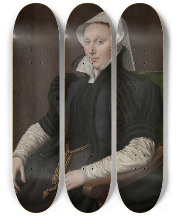 Triptych art skateboard deck of Antonis Mor Portrait Of Anne Fernely by Antonis Mor (1517-1577)