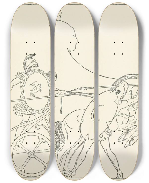 Triptych art skateboard deck of Padraic Colum The Childrens Homer Pl 17 by Padraic Colum (1881-1972)