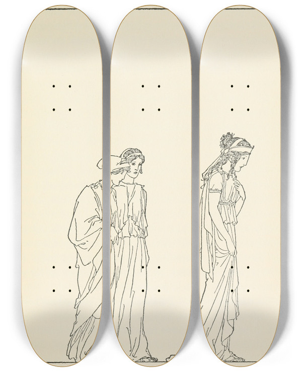 Triptych art skateboard deck of Padraic Colum The Childrens Homer Pl 53 by Padraic Colum (1881-1972)