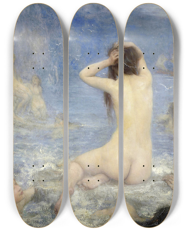 Triptych art skateboard deck of John Macallan Swan De Sirenen by John Macallan Swan (1847-1910)