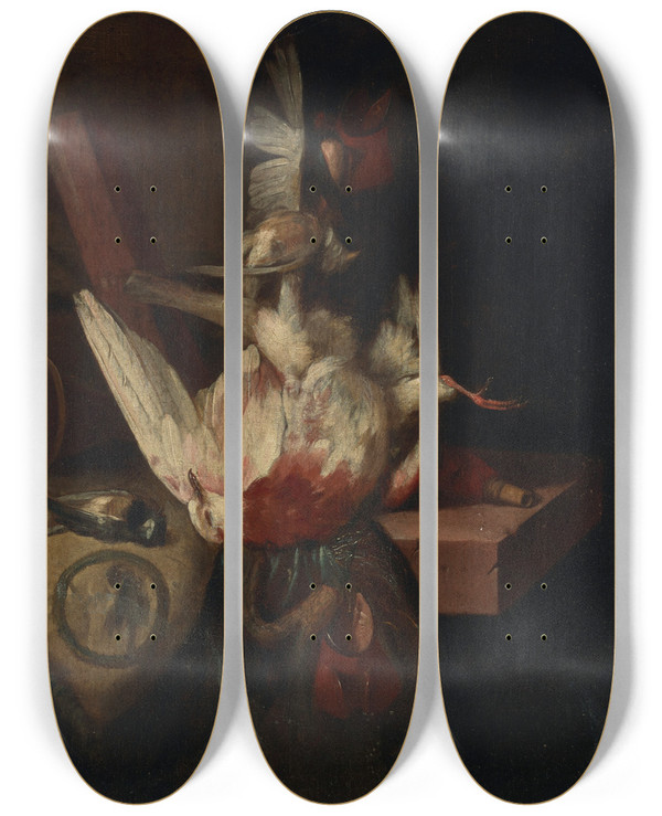 Triptych art skateboard deck of William Gouw Ferguson A Game Still Life by William Gouw Ferguson