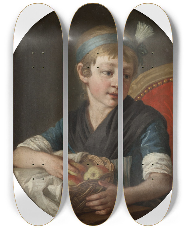 Triptych art skateboard deck of Per Krafft The Elder The Artists Daughter Wilhelmina by Per Krafft The Elder (1724-1793)
