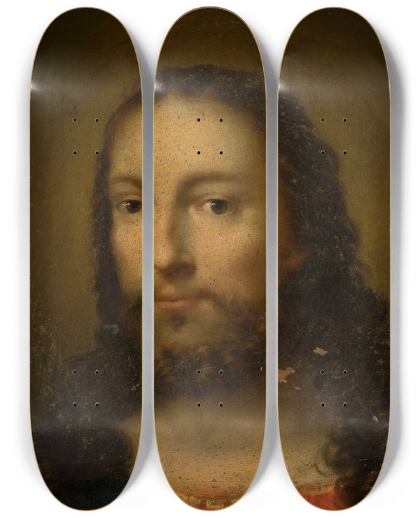 Triptych art skateboard deck of Wojciech Korneli Stattler Head Of Christ by Wojciech Korneli Stattler (1800-1875)