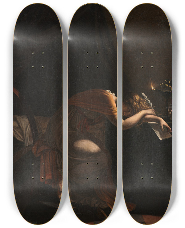 Triptych art skateboard deck of Pierrenarcisse Gurin The Death Of Sophonisba by Pierre-Narcisse Gurin (1774-1833)