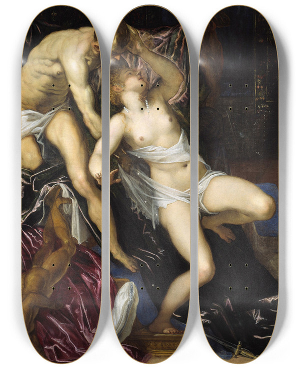 Triptych art skateboard deck of Jacopo Tintoretto Tarquin And Lucretia by Jacopo Tintoretto (1518-1594)