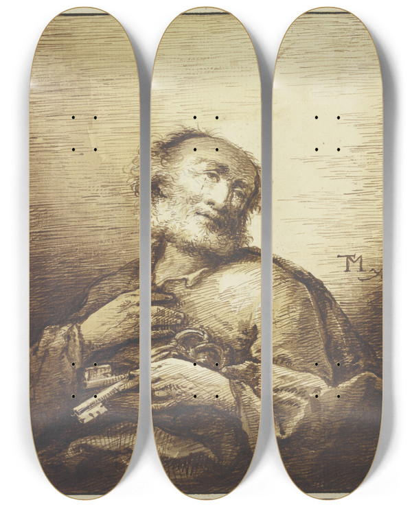 Triptych art skateboard deck of Johann Georg Trautmann Peter The Apostle by Johann Georg Trautmann (1713-1769)