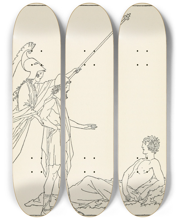 Triptych art skateboard deck of Padraic Colum The Childrens Homer Pl 49 by Padraic Colum (1881-1972)