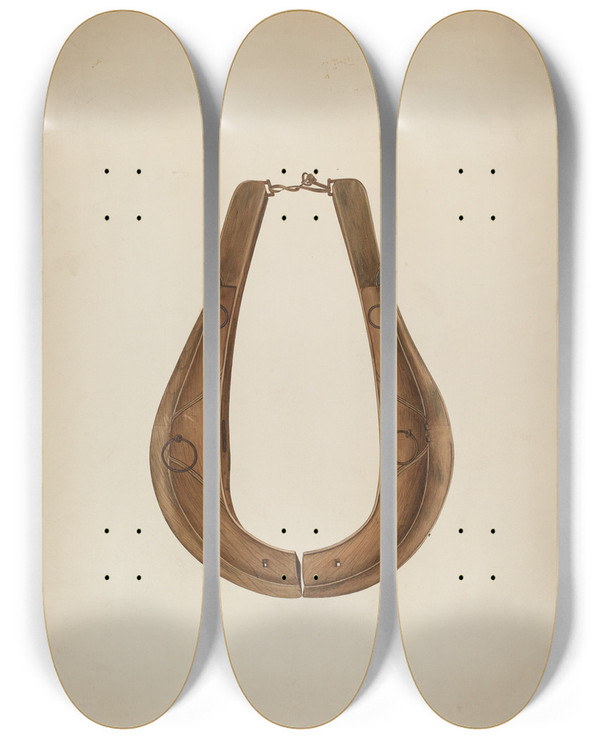 Triptych art skateboard deck of Wilbur M Rice Horse Collar And Hame_2 by Wilbur M Rice