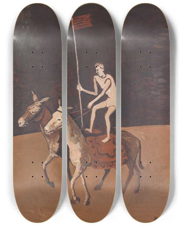 Triptych art skateboard deck of Cyprin Majernk Circus Performer On Horses by Cyprian Majernik (1909-1945)