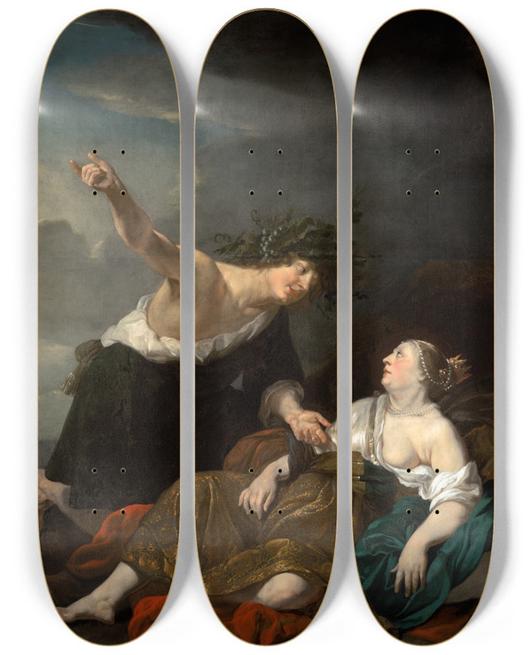 Triptych art skateboard deck of Jacob Van Loo Bacchus Andariadne_2 by Jacob Van Loo (1614-1670)