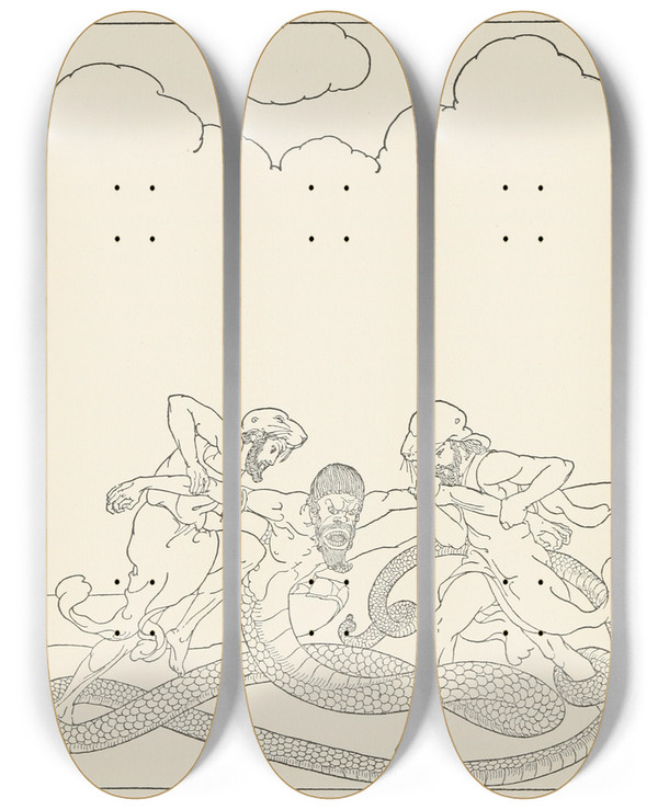 Triptych art skateboard deck of Padraic Colum The Childrens Homer Pl 12 by Padraic Colum (1881-1972)