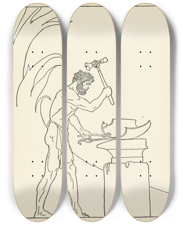 Triptych art skateboard deck of Padraic Colum The Childrens Homer Pl 23 by Padraic Colum (1881-1972)