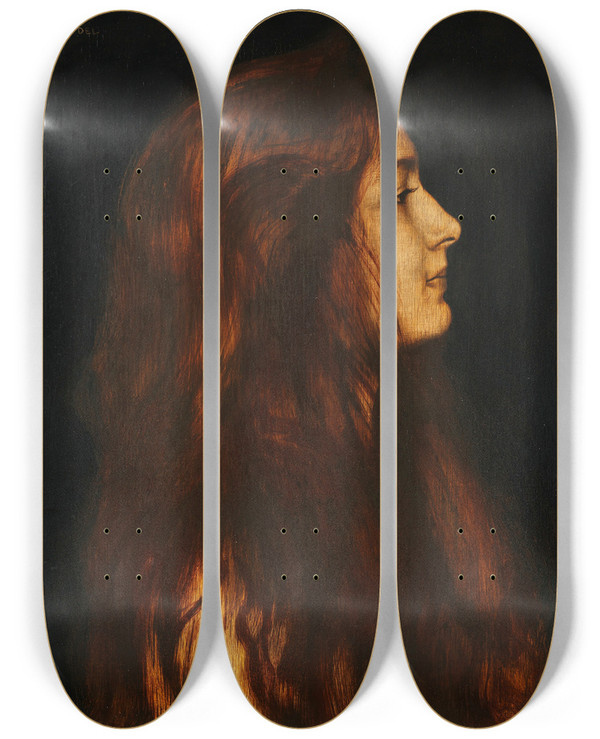 Triptych art skateboard deck of Franz Von Stuck Cinderella by Franz Von Stuck (1863-1928)