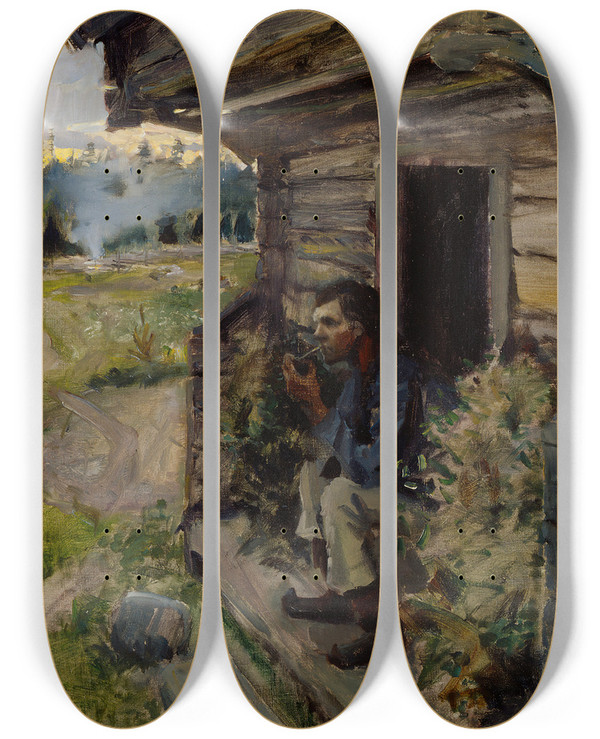 Triptych art skateboard deck of Akseli Gallenkallela Tranquil Evening by Akseli Gallen Kallela (1865-1931)