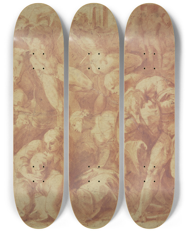Triptych art skateboard deck of Daniele Da Volterra Martyr Scenes by Daniele da Volterra (1509-1566)