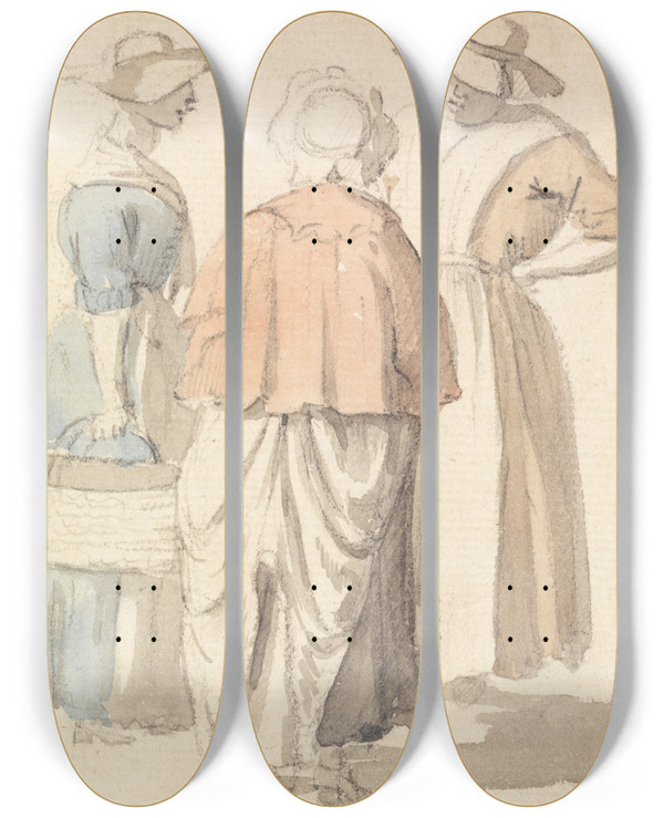Triptych art skateboard deck of Samuel Scott The Gossips_1 by Samuel Scott (1697-1772)