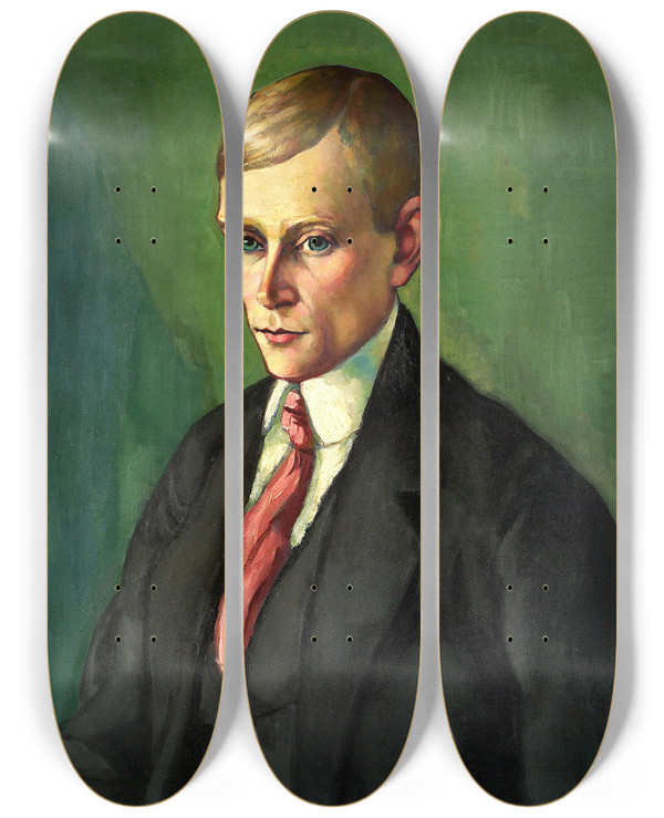 Triptych art skateboard deck of Konrad Mgi Portrait Of A Man by Konrad Magi (1878-1925)