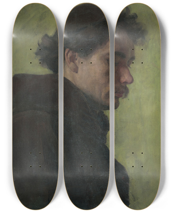 Triptych art skateboard deck of Jozef Hanula Podobize Mncha by Jozef Hanula (1863-1944)