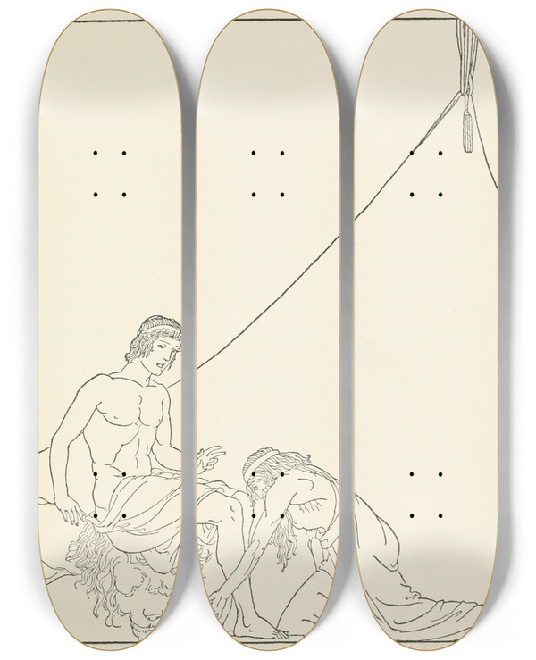Triptych art skateboard deck of Padraic Colum The Childrens Homer Pl 26 by Padraic Colum (1881-1972)