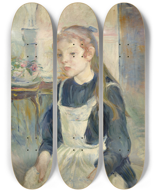 Triptych art skateboard deck of Berthe Morisot Young Girl With An Apron by Berthe Morisot (1841-1895)