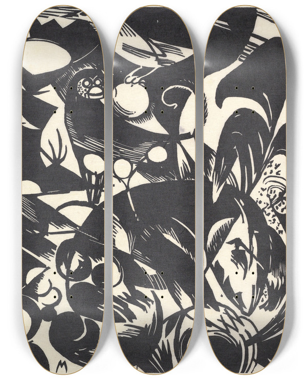 Triptych art skateboard deck of Franz Marc Creation I Schpfungsgeschichte I by Franz Marc (1880-1916)