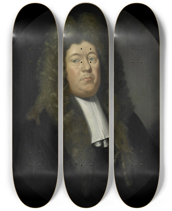 Triptych art skateboard deck of Pieter Van Der Werff Portrait Of Adriaen Paets Director Of The Rotterdam Chamber Of The Dutch East India Company Elected 1668 by Pieter Van Der Werff (1665-1722)