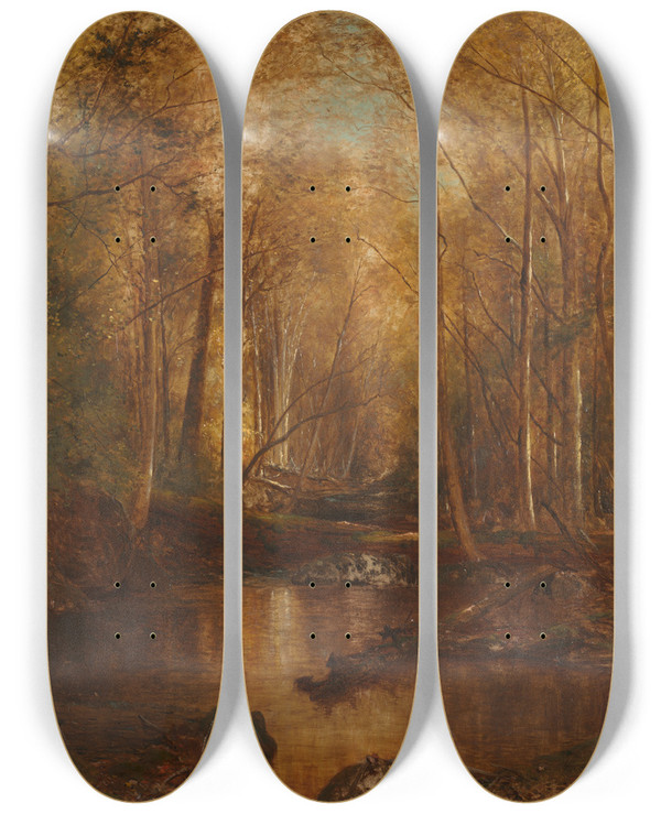 Triptych art skateboard deck of Jervis Mcentee Autumn In The Catskills by Jervis Mcentee (1828-1891)