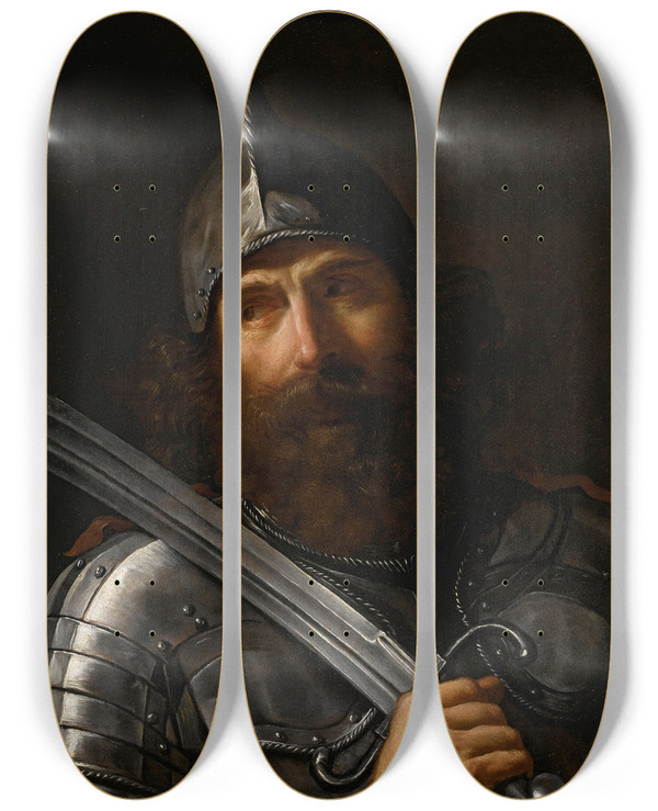 Triptych art skateboard deck of Guercino Mars by Guercino (1591-1666)