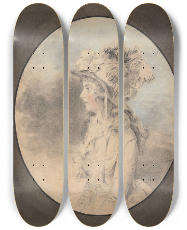 Triptych art skateboard deck of John Downman Miss Nott by John Downman (1750-1824)