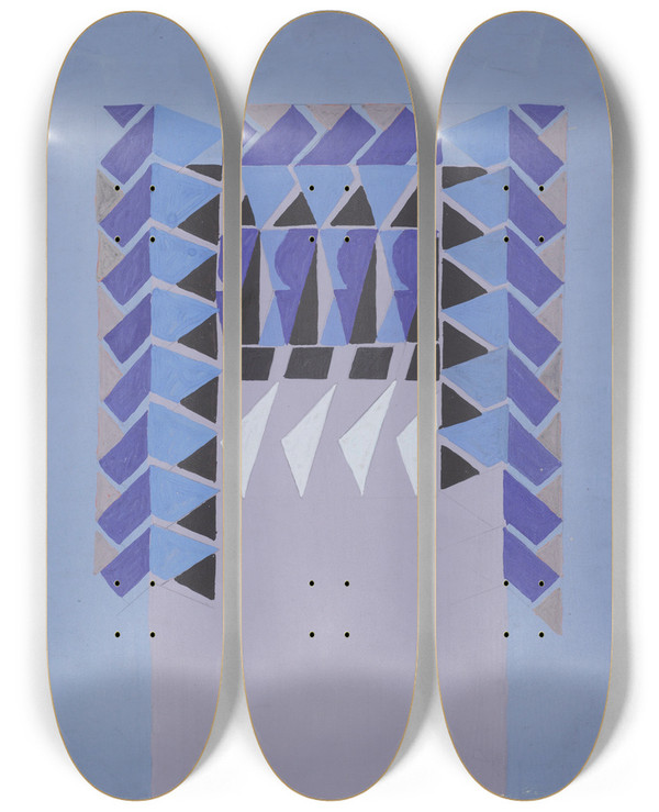 Triptych art skateboard deck of Frances Hodgkins Untitled Textile Design No I by Frances Hodgkins (1869-1947)