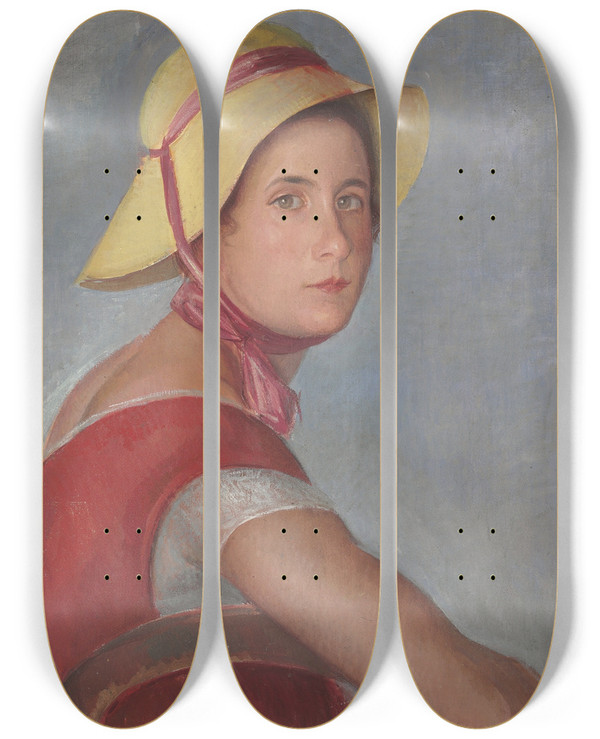 Triptych art skateboard deck of Ngel Zrraga Femme Au Chapeau Portrait Of Jeannette Ivanoff by ngel Zrraga (1886-1946)