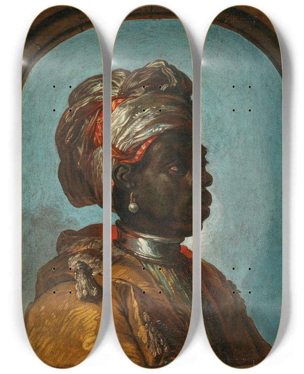 Triptych art skateboard deck of Flemish School Portrait Of An African Emissary by Flemish School