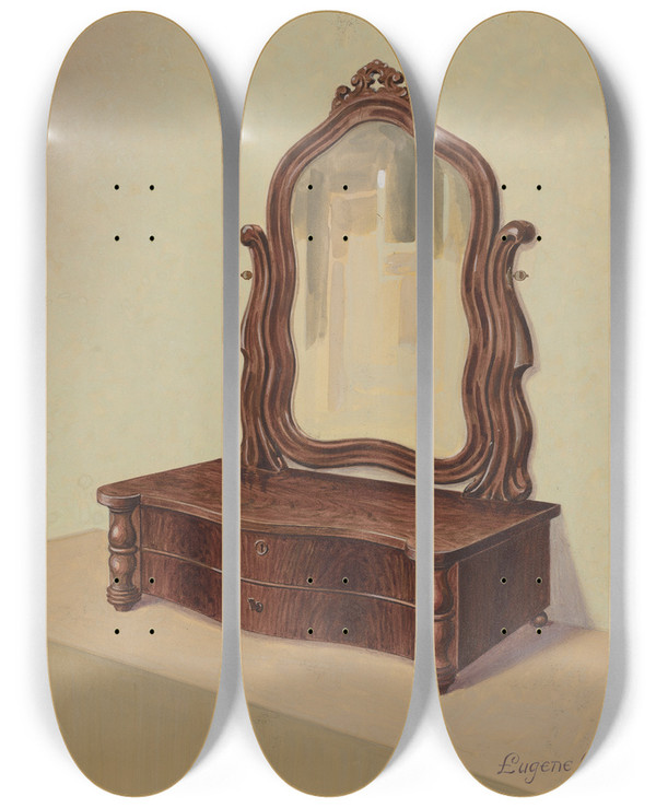 Triptych art skateboard deck of Eugene Croe Dressingglass by Eugene Croe (20-)