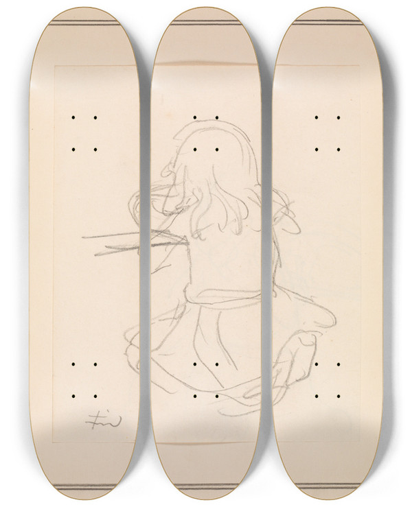 Triptych art skateboard deck of Ludvig Find Siddende Rygvendt Pige by Ludvig Find (1869-1945)