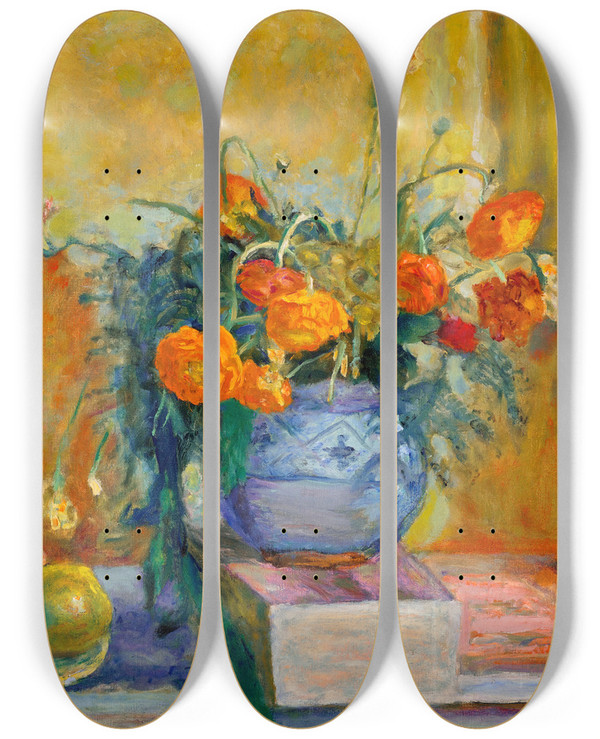 Triptych art skateboard deck of Pierre Bonnard Renoncules Au Vase Bleu by Pierre Bonnard (1867-1947)