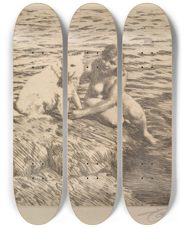 Triptych art skateboard deck of Anders Zorn Sappo by Anders Zorn (1860-1920)