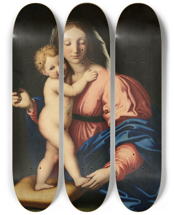 Triptych art skateboard deck of Workshop Of Giovanni Battista Salvi Virgin And Child by Workshop Of Giovanni Battista Salvi (1609-1685)