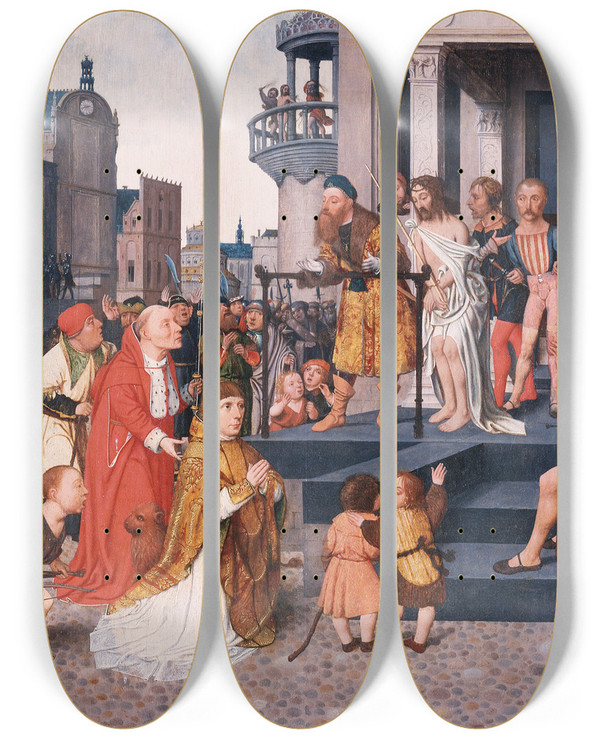 Triptych art skateboard deck of Jan Jansz Mostaert Christ Shown To The People by Jan Jansz Mostaert (1475-1552)