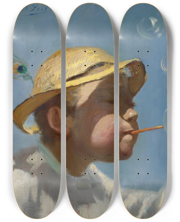 Triptych art skateboard deck of Paul Peel The Bubble Boy by Paul Peel (1860-1892)