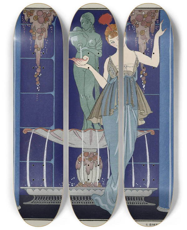 Triptych art skateboard deck of George Barbier Evening Attire_3 by George Barbier (1882-1932)