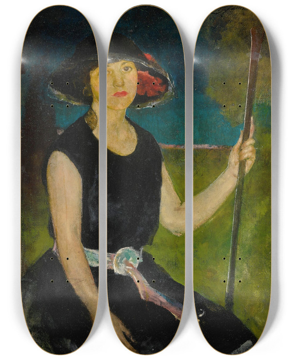 Triptych art skateboard deck of Charles Webster Hawthorne The Black Hat by Charles Webster Hawthorne (1872-1930)