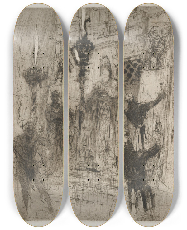 Triptych art skateboard deck of William Walcot Herodias by William Walcot (1874-1943)