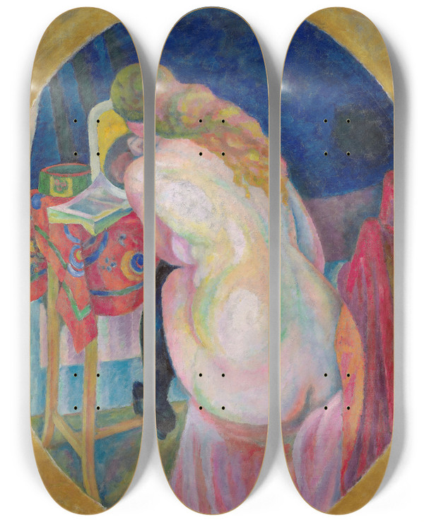 Triptych art skateboard deck of Robert Delaunay Nude Woman Reading by Robert Delaunay (1885-1941)