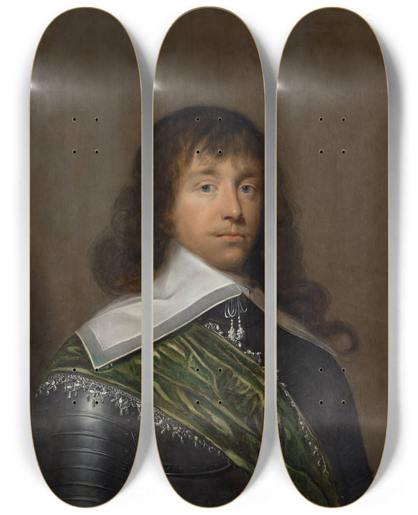 Triptych art skateboard deck of Cornelis Jonson Van Ceulen Portrait Of A Gentleman_1 by Cornelis Johnson Van Ceulen (1593-1661)