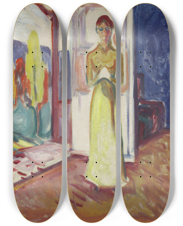 Triptych art skateboard deck of Edvard Munch Woman Standing In The Doorway by Edvard Munch (1863-1944)